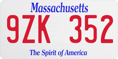 MA license plate 9ZK352