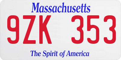 MA license plate 9ZK353