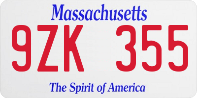 MA license plate 9ZK355