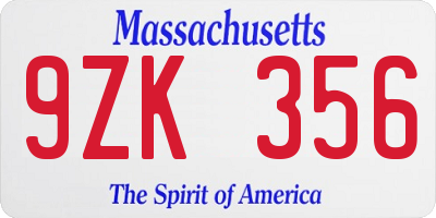 MA license plate 9ZK356