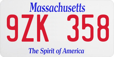 MA license plate 9ZK358