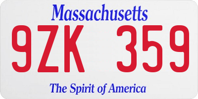 MA license plate 9ZK359