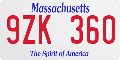 MA license plate 9ZK360