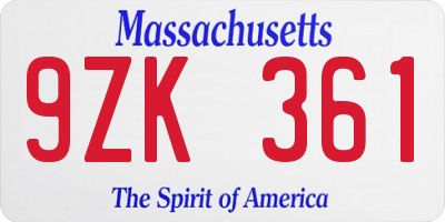 MA license plate 9ZK361