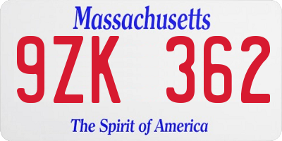 MA license plate 9ZK362