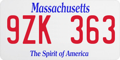 MA license plate 9ZK363