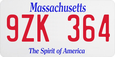 MA license plate 9ZK364