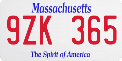 MA license plate 9ZK365