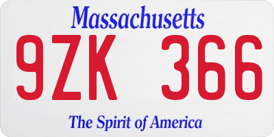 MA license plate 9ZK366