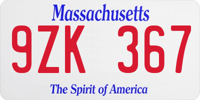 MA license plate 9ZK367