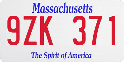 MA license plate 9ZK371
