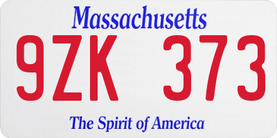 MA license plate 9ZK373