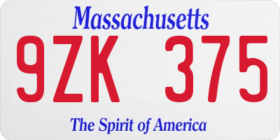 MA license plate 9ZK375