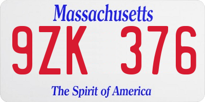 MA license plate 9ZK376