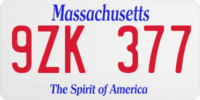 MA license plate 9ZK377