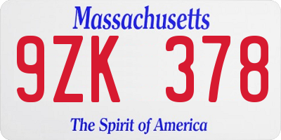 MA license plate 9ZK378