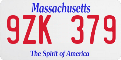 MA license plate 9ZK379