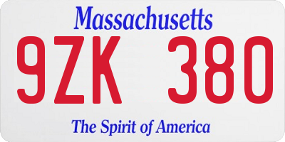 MA license plate 9ZK380