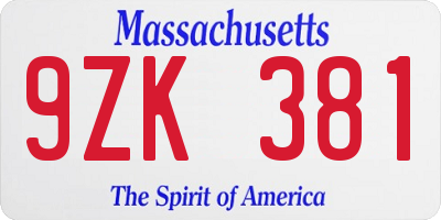 MA license plate 9ZK381