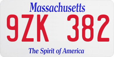 MA license plate 9ZK382