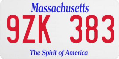 MA license plate 9ZK383