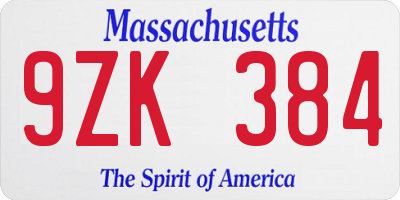 MA license plate 9ZK384