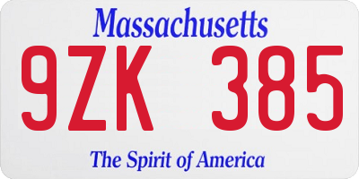 MA license plate 9ZK385