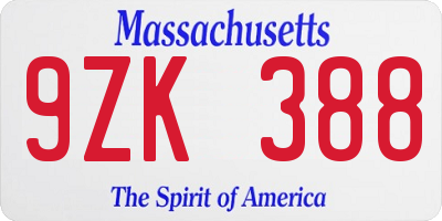 MA license plate 9ZK388