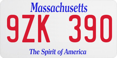 MA license plate 9ZK390