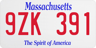 MA license plate 9ZK391