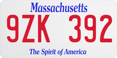 MA license plate 9ZK392