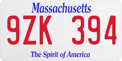 MA license plate 9ZK394