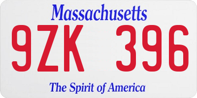 MA license plate 9ZK396