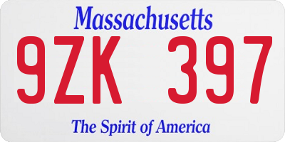 MA license plate 9ZK397