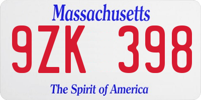 MA license plate 9ZK398