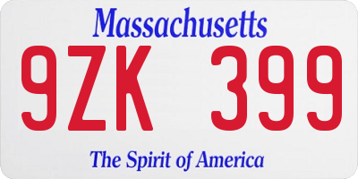 MA license plate 9ZK399