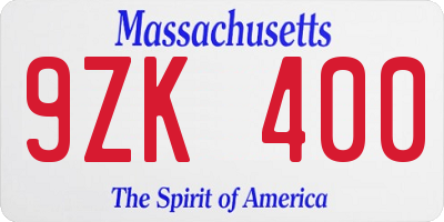 MA license plate 9ZK400