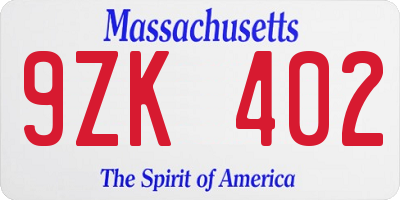 MA license plate 9ZK402