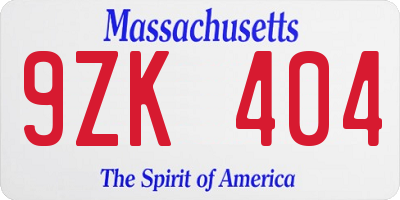 MA license plate 9ZK404