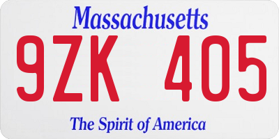 MA license plate 9ZK405