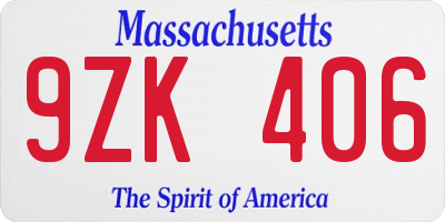 MA license plate 9ZK406