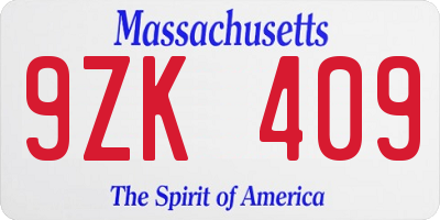 MA license plate 9ZK409