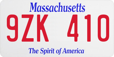 MA license plate 9ZK410