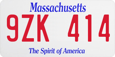 MA license plate 9ZK414