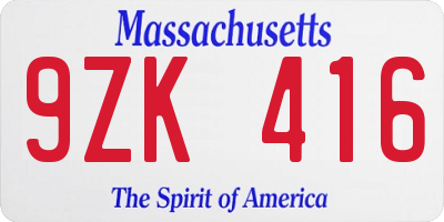 MA license plate 9ZK416