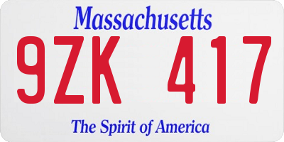 MA license plate 9ZK417