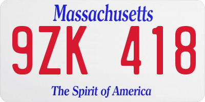 MA license plate 9ZK418