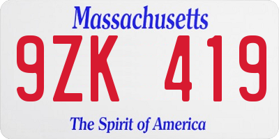 MA license plate 9ZK419