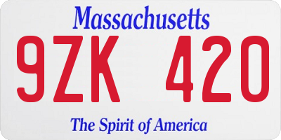 MA license plate 9ZK420