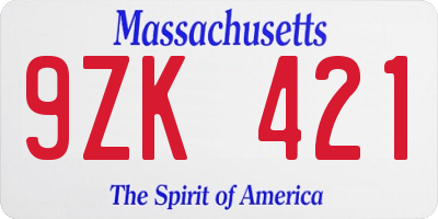 MA license plate 9ZK421